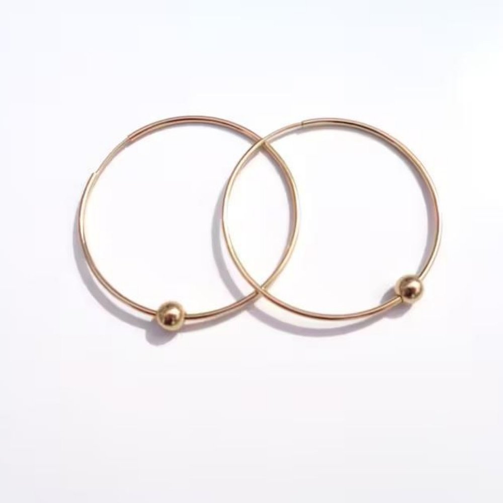 14K Gold Filled Ball Hoop Earrings Hypo Allergenic Pair of Gold Thin Hoops New!
